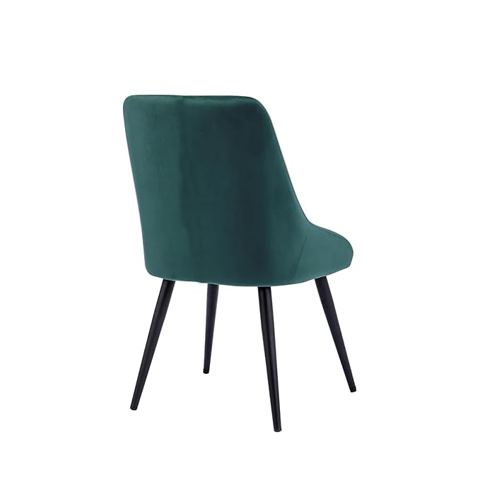 Finch Fox® Morris Velvet Dining Chair for Living Room, Bedroom, Home Office with Black Metal Legs in Dark Green Color (Set of 2)